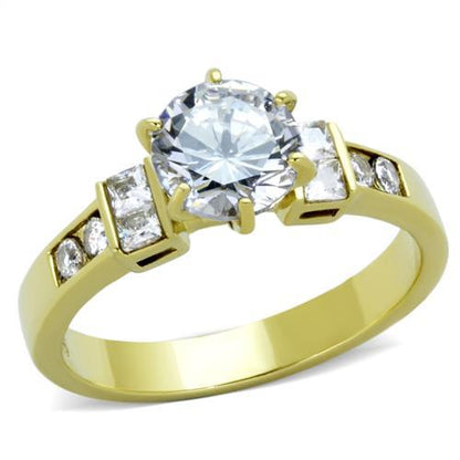 TK1898 - IP Gold(Ion Plating) Stainless Steel Ring with AAA Grade CZ  in Clear-0
