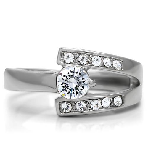 TK189 - High polished (no plating) Stainless Steel Ring with AAA Grade CZ  in Clear-2