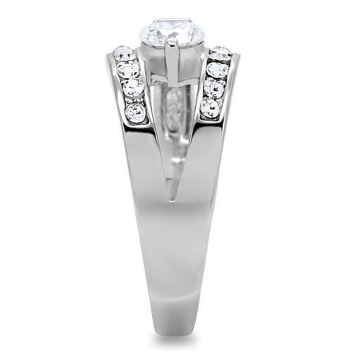 TK189 - High polished (no plating) Stainless Steel Ring with AAA Grade CZ  in Clear-4