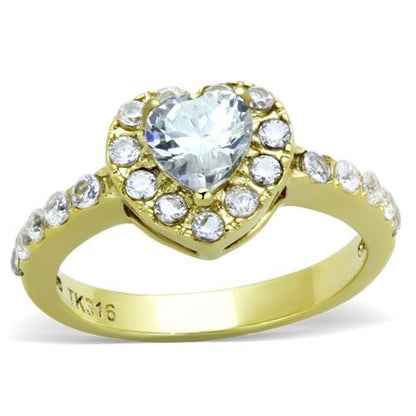 TK1900 - IP Gold(Ion Plating) Stainless Steel Ring with AAA Grade CZ  in Clear-0