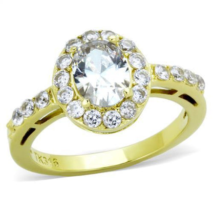 TK1901 - IP Gold(Ion Plating) Stainless Steel Ring with AAA Grade CZ  in Clear-0