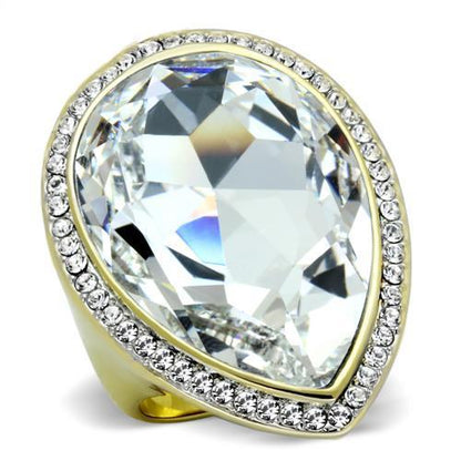 TK1905 - Two-Tone IP Gold (Ion Plating) Stainless Steel Ring with Top Grade Crystal  in Clear-0