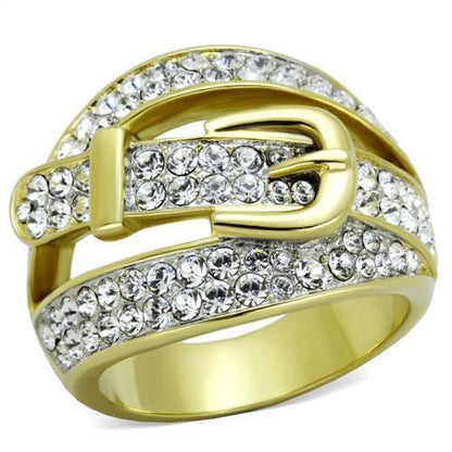 TK1906 - Two-Tone IP Gold (Ion Plating) Stainless Steel Ring with Top Grade Crystal  in Clear-0