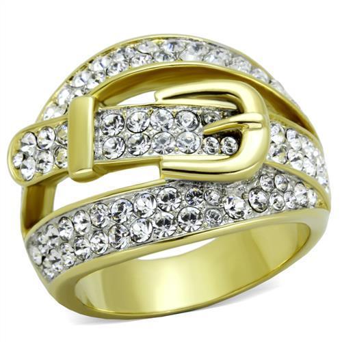 TK1906 - Two-Tone IP Gold (Ion Plating) Stainless Steel Ring with Top Grade Crystal  in Clear-0