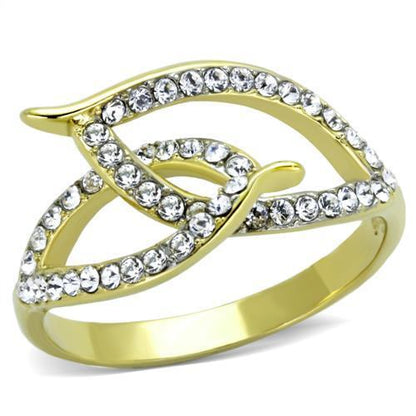 TK1907 - Two-Tone IP Gold (Ion Plating) Stainless Steel Ring with Top Grade Crystal  in Clear-0