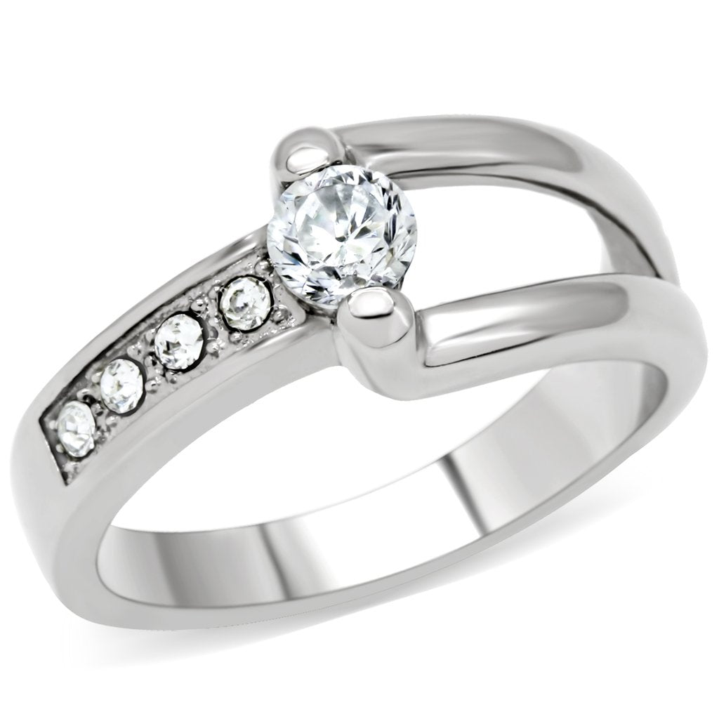 TK190 - High polished (no plating) Stainless Steel Ring with AAA Grade CZ  in Clear-0
