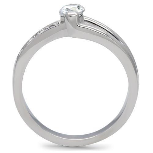 TK190 - High polished (no plating) Stainless Steel Ring with AAA Grade CZ  in Clear-3