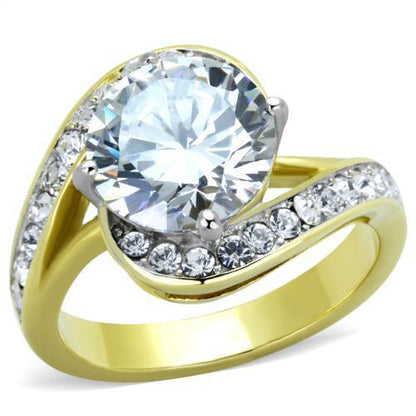 TK1911 - Two-Tone IP Gold (Ion Plating) Stainless Steel Ring with AAA Grade CZ  in Clear-0