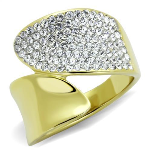 TK1912 - Two-Tone IP Gold (Ion Plating) Stainless Steel Ring with Top Grade Crystal  in Clear-0