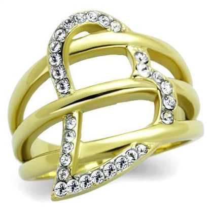 TK1913 - Two-Tone IP Gold (Ion Plating) Stainless Steel Ring with Top Grade Crystal  in Clear-0