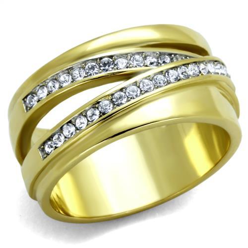 TK1914 - Two-Tone IP Gold (Ion Plating) Stainless Steel Ring with Top Grade Crystal  in Clear-0