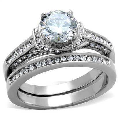TK1919 - High polished (no plating) Stainless Steel Ring with AAA Grade CZ  in Clear-0