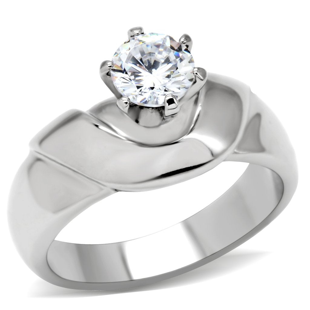 TK191 - High polished (no plating) Stainless Steel Ring with AAA Grade CZ  in Clear-0