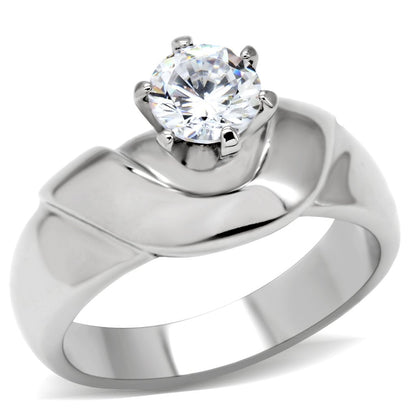 TK191 - High polished (no plating) Stainless Steel Ring with AAA Grade CZ  in Clear-0