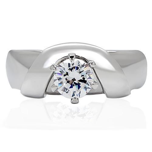 TK191 - High polished (no plating) Stainless Steel Ring with AAA Grade CZ  in Clear-2