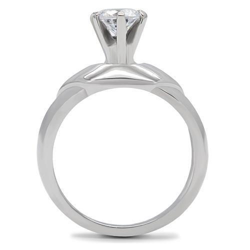 TK191 - High polished (no plating) Stainless Steel Ring with AAA Grade CZ  in Clear-4