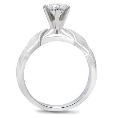 TK191 - High polished (no plating) Stainless Steel Ring with AAA Grade CZ  in Clear-3