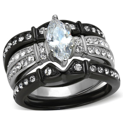 TK1922 - Two-Tone IP Black Stainless Steel Ring with AAA Grade CZ  in Clear-0