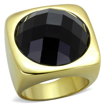 TK1925 - IP Gold(Ion Plating) Stainless Steel Ring with Synthetic Synthetic Stone in Jet-0