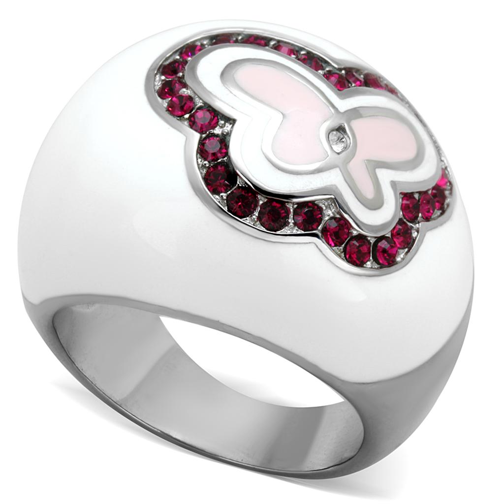 TK1927 - High polished (no plating) Stainless Steel Ring with Top Grade Crystal  in Ruby-0