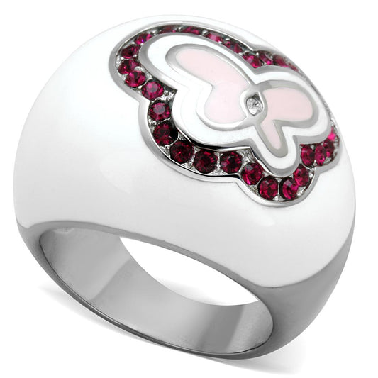TK1927 - High polished (no plating) Stainless Steel Ring with Top Grade Crystal  in Ruby-0