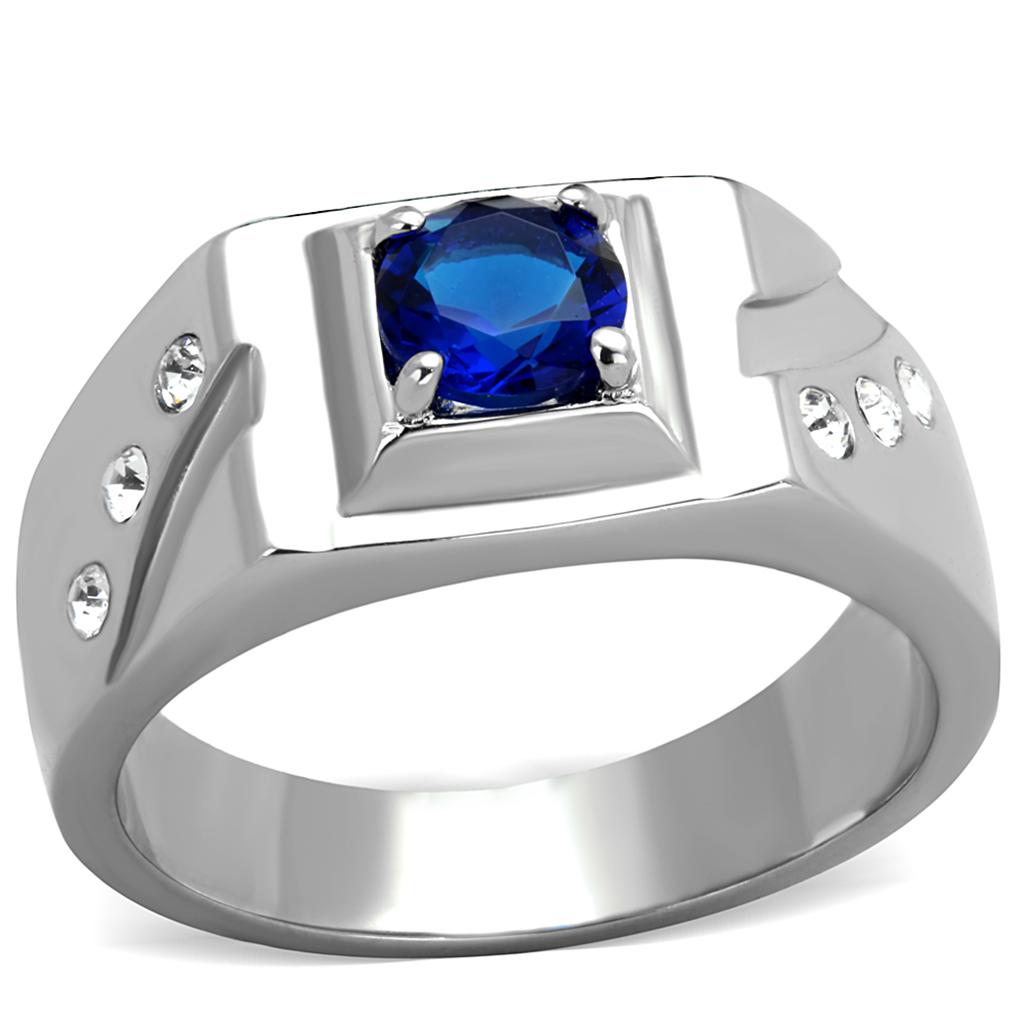 TK1929 - High polished (no plating) Stainless Steel Ring with Synthetic Synthetic Glass in Montana-0