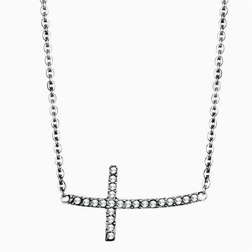 TK1931 - High polished (no plating) Stainless Steel Necklace with Top Grade Crystal  in Clear-0