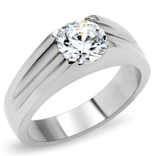 TK193 - High polished (no plating) Stainless Steel Ring with AAA Grade CZ  in Clear-0