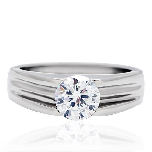 TK193 - High polished (no plating) Stainless Steel Ring with AAA Grade CZ  in Clear-2