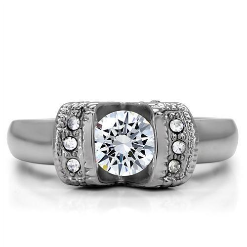 TK194 - High polished (no plating) Stainless Steel Ring with AAA Grade CZ  in Clear-2