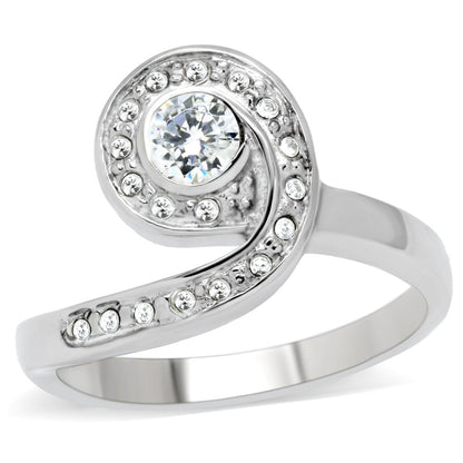 TK195 - High polished (no plating) Stainless Steel Ring with AAA Grade CZ  in Clear-0