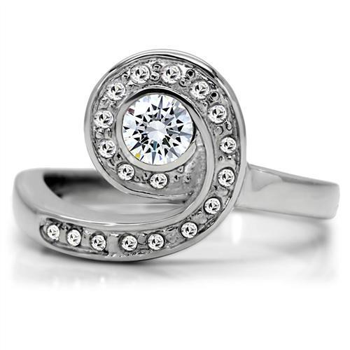 TK195 - High polished (no plating) Stainless Steel Ring with AAA Grade CZ  in Clear-2