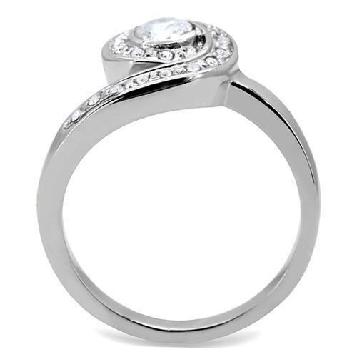 TK195 - High polished (no plating) Stainless Steel Ring with AAA Grade CZ  in Clear-3
