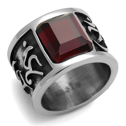 TK1964 - High polished (no plating) Stainless Steel Ring with Synthetic Synthetic Glass in Siam-0