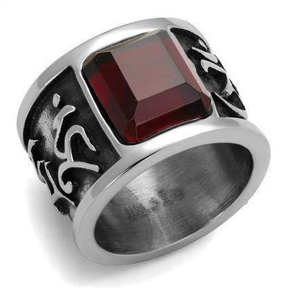 TK1964 - High polished (no plating) Stainless Steel Ring with Synthetic Synthetic Glass in Siam-0