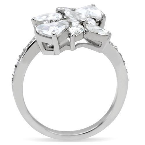 TK196 - High polished (no plating) Stainless Steel Ring with AAA Grade CZ  in Clear-3