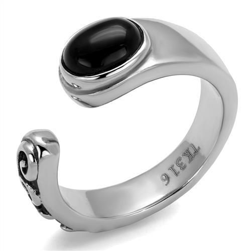 TK1971 - High polished (no plating) Stainless Steel Ring with Synthetic Onyx in Jet-0