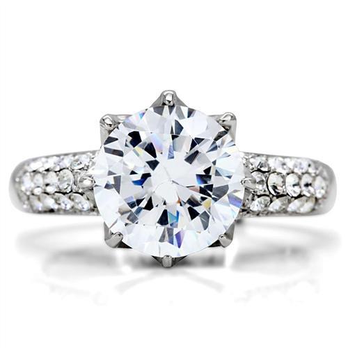 TK197 - High polished (no plating) Stainless Steel Ring with AAA Grade CZ  in Clear-2