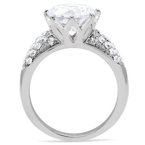 TK197 - High polished (no plating) Stainless Steel Ring with AAA Grade CZ  in Clear-3