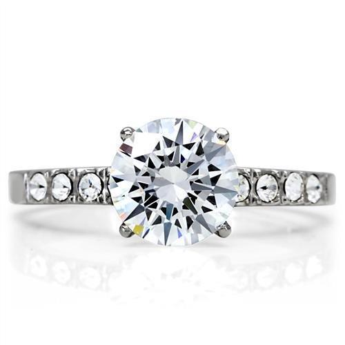 TK198 - High polished (no plating) Stainless Steel Ring with AAA Grade CZ  in Clear-2