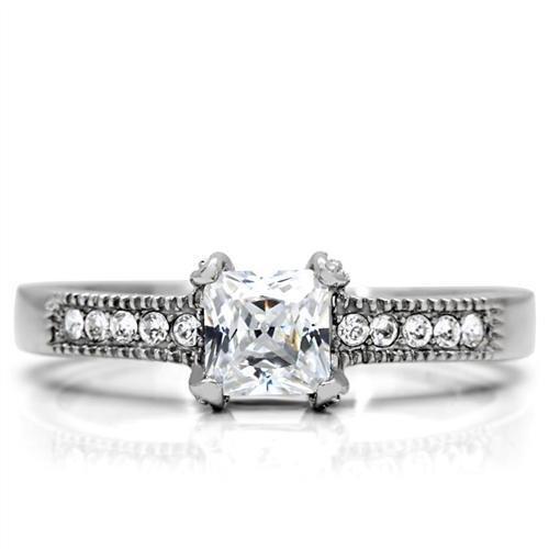 TK199 - High polished (no plating) Stainless Steel Ring with AAA Grade CZ  in Clear-2