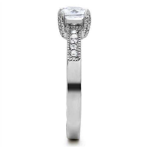 TK199 - High polished (no plating) Stainless Steel Ring with AAA Grade CZ  in Clear-4