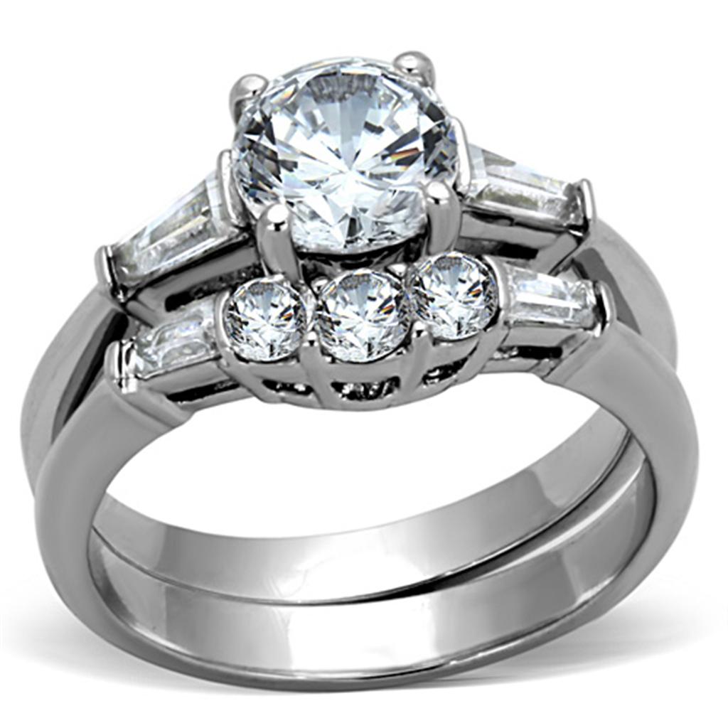 TK1W001 - High polished (no plating) Stainless Steel Ring with AAA Grade CZ  in Clear-0