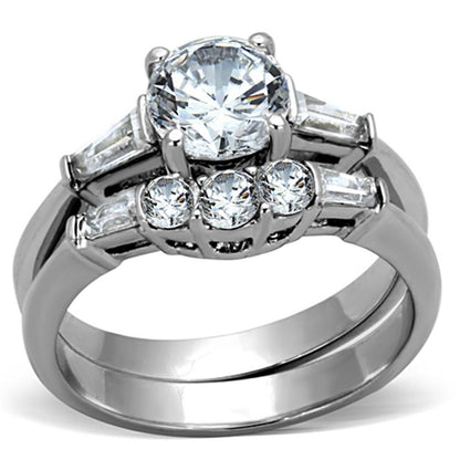 TK1W001 - High polished (no plating) Stainless Steel Ring with AAA Grade CZ  in Clear-0