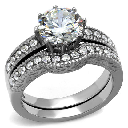 TK1W007 - High polished (no plating) Stainless Steel Ring with AAA Grade CZ  in Clear-0