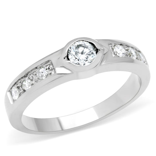 TK200 - High polished (no plating) Stainless Steel Ring with AAA Grade CZ  in Clear-0