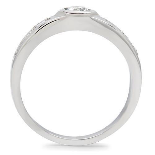 TK200 - High polished (no plating) Stainless Steel Ring with AAA Grade CZ  in Clear-3