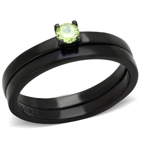 TK2015 - IP Black(Ion Plating) Stainless Steel Ring with AAA Grade CZ  in Apple Green color-0