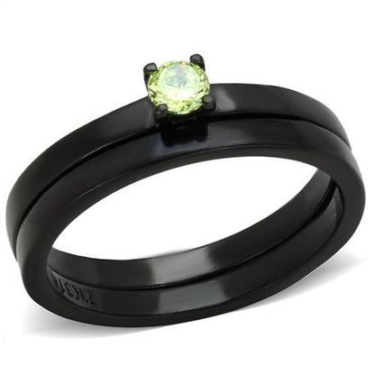 TK2015 - IP Black(Ion Plating) Stainless Steel Ring with AAA Grade CZ  in Apple Green color-0
