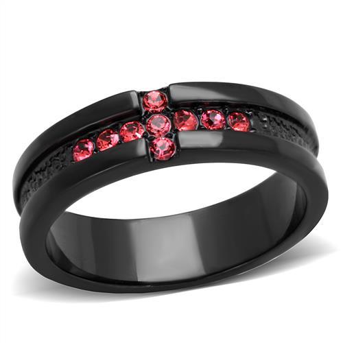 TK2017 - IP Black(Ion Plating) Stainless Steel Ring with Top Grade Crystal  in Rose-0